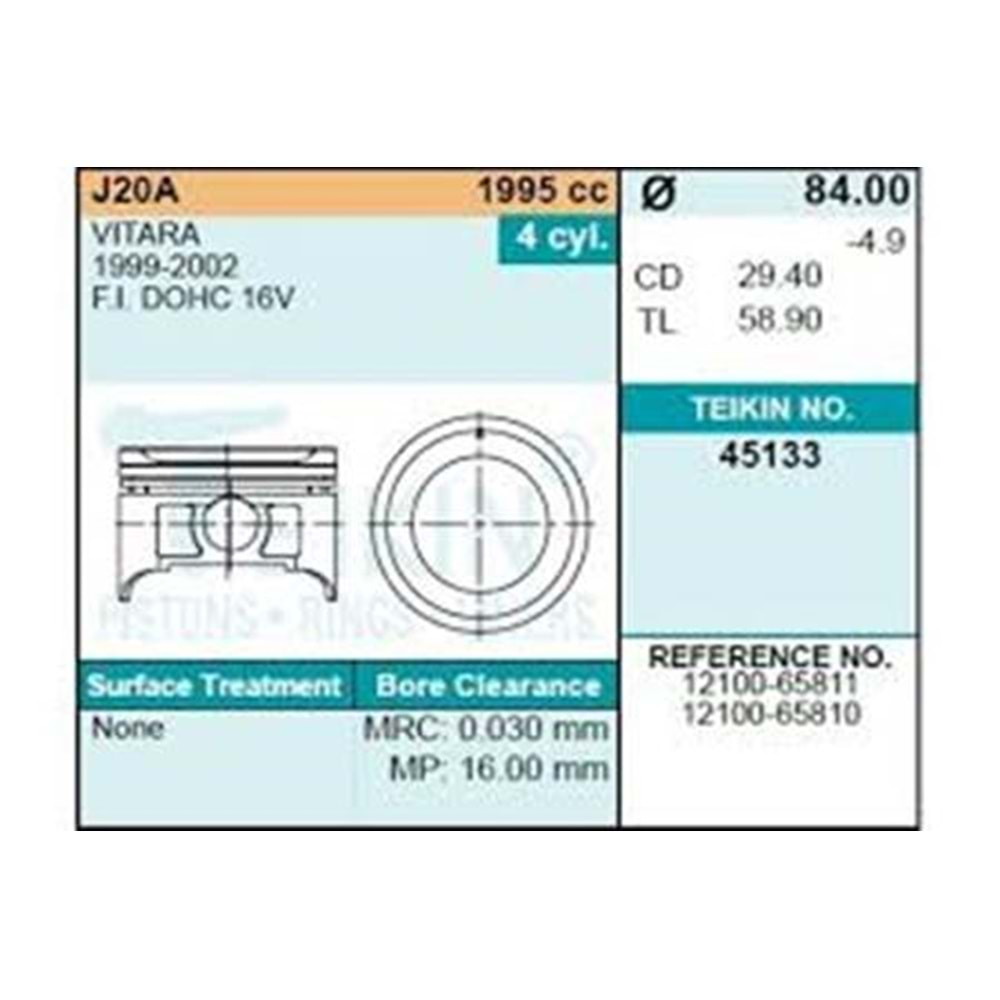 PİSTON 0.50 SUZUKİ GRAND VİTARA 98-05 84mm